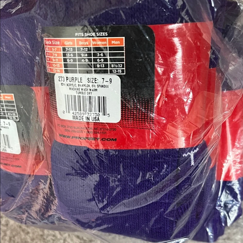 Purple Athletic Socks - 6 Pack Size S